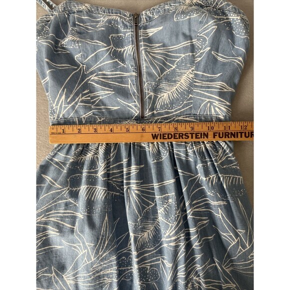 Vans Skater Sundress XS Denim Blue Chambray Tropical Leaf Print Zip Front - Picture 7 of 12